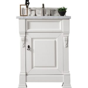 James Martin 147-V26-BW-3CAR Brookfield 26 Inch Bright White Single Vanity with 3 cm Carrara Marble Top