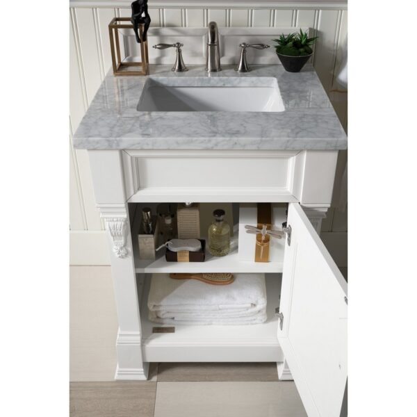 James Martin 147-V26-BW-3CAR Brookfield 26 Inch Bright White Single Vanity with 3 cm Carrara Marble Top