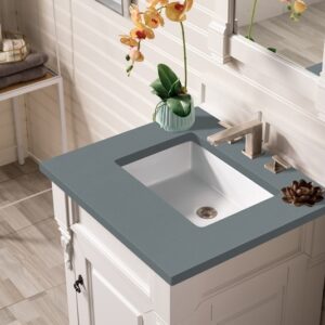 James Martin 147-V26-BW-3CBL Brookfield 26 Inch Single Vanity Cabinet with Cala Blue Quartz Top - Bright White