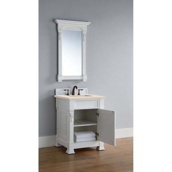 James Martin 147-V26-BW-3EMR Brookfield 26 Inch Bright White Single Vanity with 3 CM Eternal Marfil Quartz Top