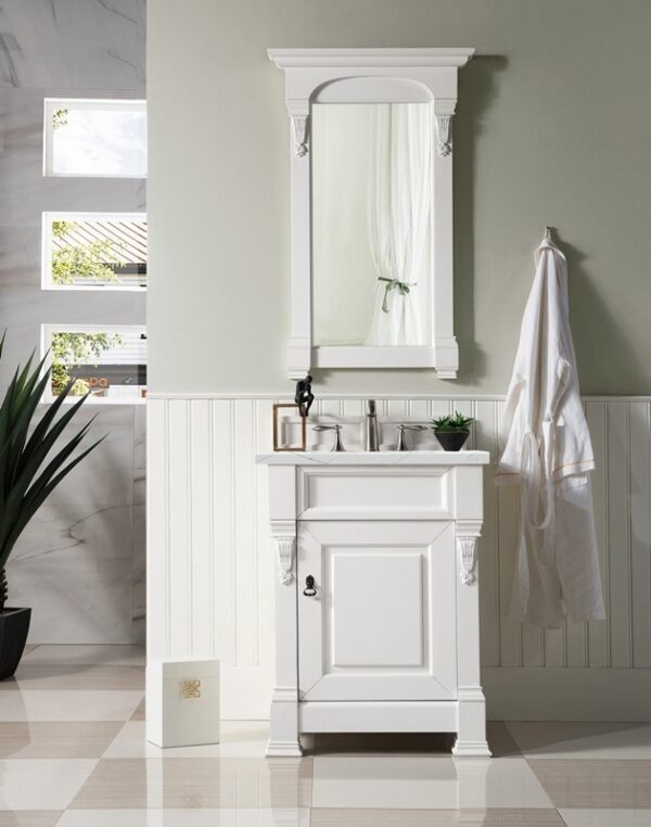 James Martin 147-V26-BW-3ENC Brookfield 26 Inch Single Vanity Cabinet with Ethereal Noctis Quartz Top - Bright White