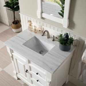 James Martin 147-V36-BW-3AF Brookfield 36 Inch Bright White Single Vanity with Drawers with 3 cm Arctic Fall Solid Surface Top