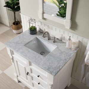 James Martin 147-V36-BW-3CAR Brookfield 36 Inch Bright White Single Vanity with Drawers with 3 cm Carrara Marble Top