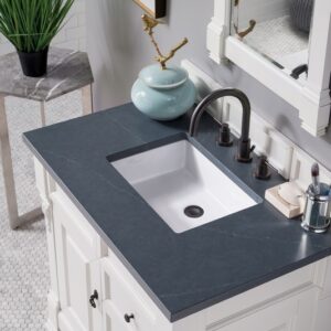 James Martin 147-V36-BW-3CSP Brookfield 36 Inch Bright White Single Vanity with Drawers with 3 cm Charcoal Soapstone Quartz Top with Sink