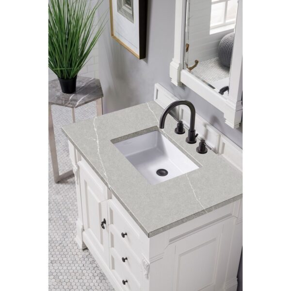 James Martin 147-V36-BW-3ESR Brookfield 36 Inch Bright White Single Vanity with 3 CM Eternal Serena Quartz Top