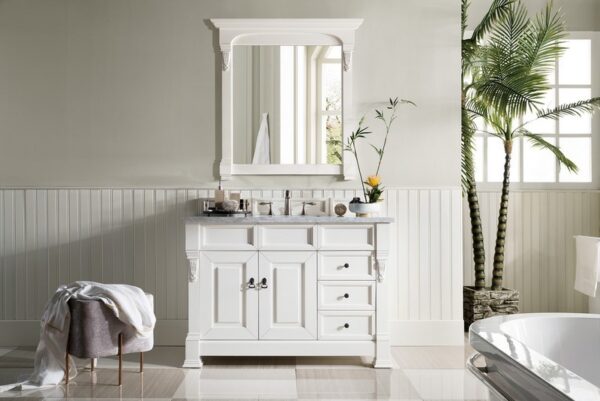 James Martin 147-V48-BW-3CAR Brookfield 48 Inch Bright White Single Vanity with Drawers with 3 cm Carrara Marble Top