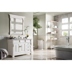 James Martin 147-V48-BW-3CAR Brookfield 48 Inch Bright White Single Vanity with Drawers with 3 cm Carrara Marble Top