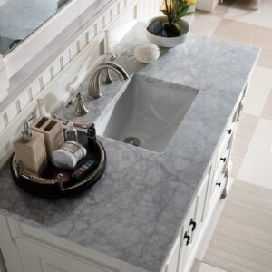 James Martin 147-V48-BW-3CAR Brookfield 48 Inch Bright White Single Vanity with Drawers with 3 cm Carrara Marble Top