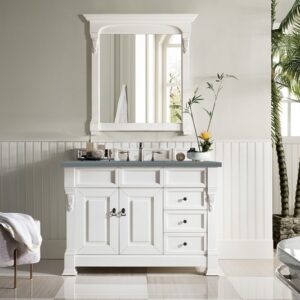 James Martin 147-V48-BW-3CBL Brookfield 48 Inch Single Vanity Cabinet with Cala Blue Quartz Top - Bright White