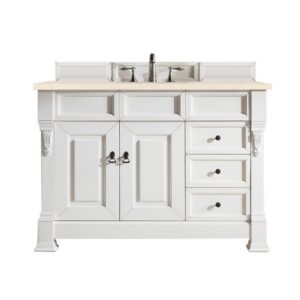 James Martin 147-V48-BW-3EMR Brookfield 48 Inch Bright White Single Vanity with 3 CM Eternal Marfil Quartz Top