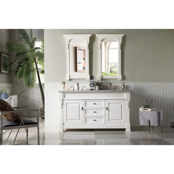 James Martin 147-V60D-BW-3CAR Brookfield 60 Inch Bright White Double Vanity with 3 cm Carrara Marble Top