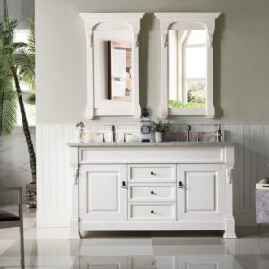 James Martin 147-V60D-BW-3CAR Brookfield 60 Inch Bright White Double Vanity with 3 cm Carrara Marble Top