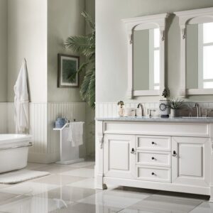 James Martin 147-V60D-BW-3CAR Brookfield 60 Inch Bright White Double Vanity with 3 cm Carrara Marble Top