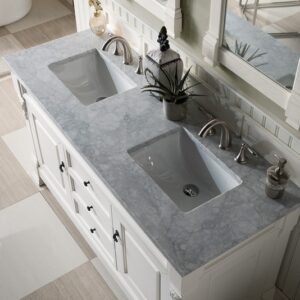 James Martin 147-V60D-BW-3CAR Brookfield 60 Inch Bright White Double Vanity with 3 cm Carrara Marble Top