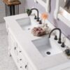 James Martin 147-V60D-BW-3EJP Brookfield 60 Inch Bright White Double Vanity with 3 cm Eternal Jasmine Pearl Quartz Top with Sink