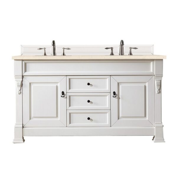 James Martin 147-V60D-BW-3EMR Brookfield 60 Inch Bright White Double Vanity with 3 CM Eternal Marfil Quartz Top