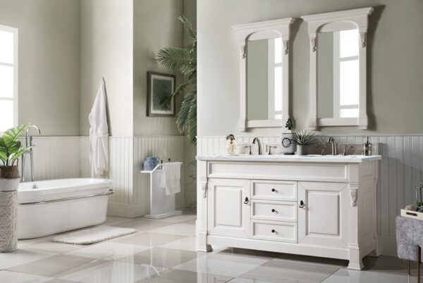 James Martin 147-V60D-BW-3ENC Brookfield 60 Inch Double Vanity Cabinet with Ethereal Noctis Quartz Top - Bright White