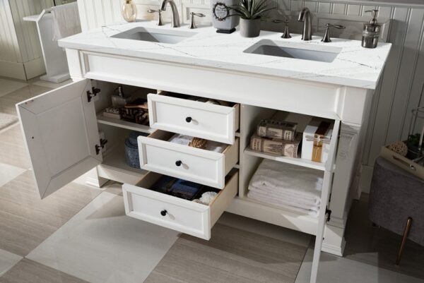 James Martin 147-V60D-BW-3ENC Brookfield 60 Inch Double Vanity Cabinet with Ethereal Noctis Quartz Top - Bright White