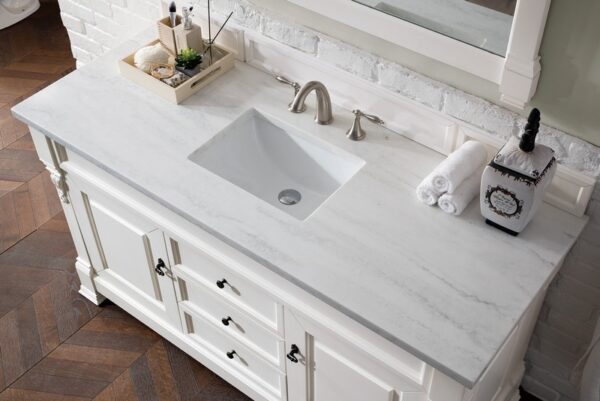 James Martin 147-V60S-BW-3AF Brookfield 60 Inch Bright White Single Vanity with 3 cm Arctic Fall Solid Surface Top