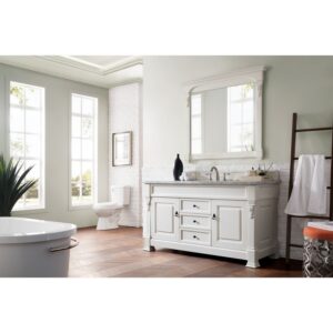 James Martin 147-V60S-BW-3CAR Brookfield 60 Inch Bright White Single Vanity with 3 cm Carrara Marble Top