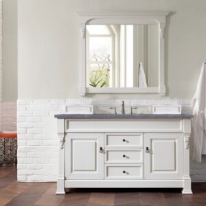 James Martin 147-V60S-BW-3CSP Brookfield 60 Inch Bright White Single Vanity with 3 cm Charcoal Soapstone Quartz Top with Sink