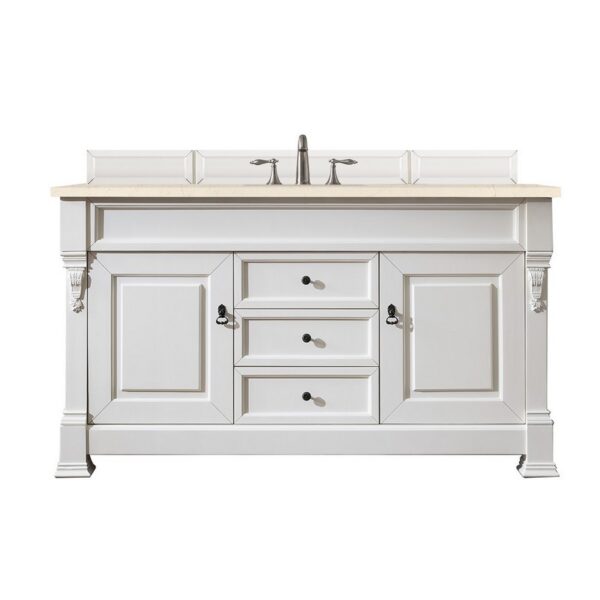 James Martin 147-V60S-BW-3EMR Brookfield 60 Inch Bright White Single Vanity with 3 CM Eternal Marfil Quartz Top