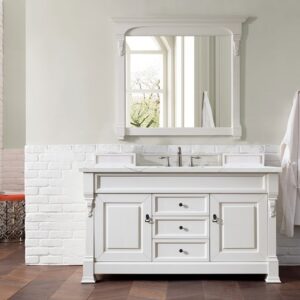 James Martin 147-V60S-BW-3ENC Brookfield 60 Inch Single Vanity Cabinet with Ethereal Noctis Quartz Top - Bright White