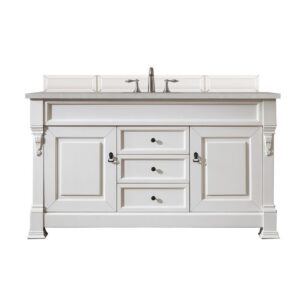 James Martin 147-V60S-BW-3ESR Brookfield 60 Inch Bright White Single Vanity with 3 CM Eternal Serena Quartz Top