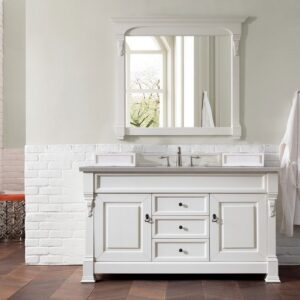 James Martin 147-V60S-BW-3GEX Brookfield 60 Inch Bright White Single Vanity with 3 cm Grey Expo Quartz Top with Sink