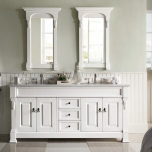 James Martin 147-V72-BW-3AF Brookfield 72 Inch Bright White Double Vanity with 3 cm Arctic Fall Solid Surface Top