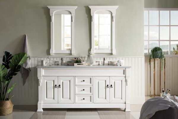 James Martin 147-V72-BW-3AF Brookfield 72 Inch Bright White Double Vanity with 3 cm Arctic Fall Solid Surface Top