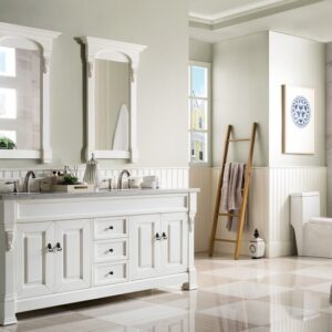 James Martin 147-V72-BW-3AF Brookfield 72 Inch Bright White Double Vanity with 3 cm Arctic Fall Solid Surface Top