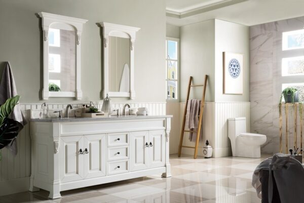 James Martin 147-V72-BW-3AF Brookfield 72 Inch Bright White Double Vanity with 3 cm Arctic Fall Solid Surface Top