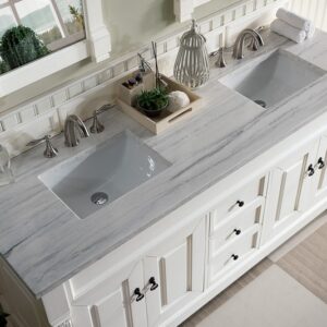 James Martin 147-V72-BW-3AF Brookfield 72 Inch Bright White Double Vanity with 3 cm Arctic Fall Solid Surface Top