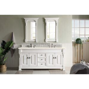 James Martin 147-V72-BW-3EMR Brookfield 72 Inch Bright White Double Vanity with 3 CM Eternal Marfil Quartz Top