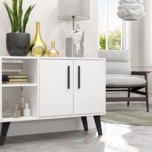 Manhattan Comfort Mid-Century- Modern Amsterdam 35.43" Sideboard with 4 Shelves in White