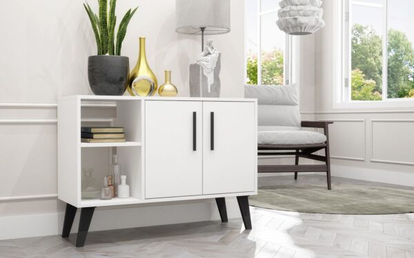 Manhattan Comfort Mid-Century- Modern Amsterdam 35.43" Sideboard with 4 Shelves in White