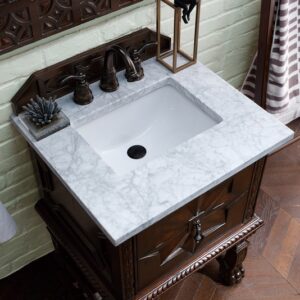 James Martin 150-V26-ANW-3CAR Balmoral 26 Inch Single Vanity Cabinet in Antique Walnut with 3 cm Carrara Marble Top