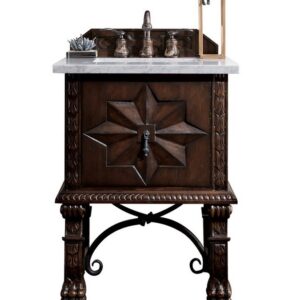 James Martin 150-V26-ANW-3EJP Balmoral 26 Inch Single Vanity Cabinet in Antique Walnut with 3 cm Eternal Jasmine Pearl Quartz Top with Sink