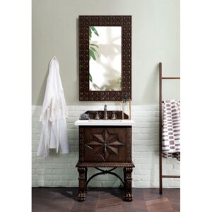 James Martin 150-V26-ANW-3WZ Balmoral 26 Inch Single Vanity Cabinet in Antique Walnut with 3cm White Zeus Quartz Top