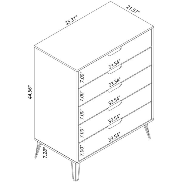 Manhattan Comfort Rockefeller 5-Drawer Tall Dresser with Metal Legs in White