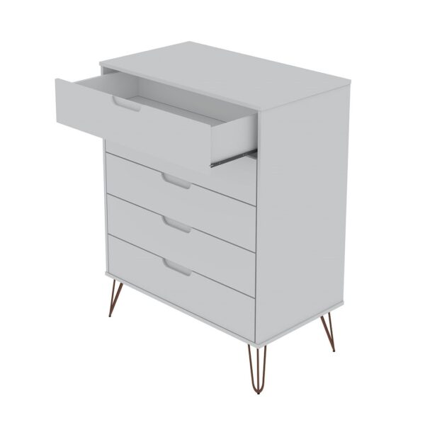 Manhattan Comfort Rockefeller 5-Drawer Tall Dresser with Metal Legs in White