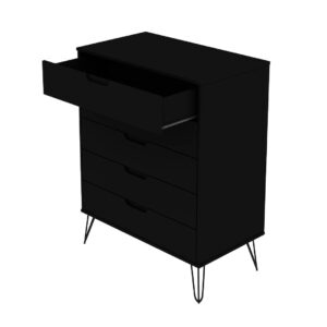 Manhattan Comfort Rockefeller 5-Drawer Tall Dresser with Metal Legs in Black