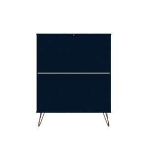 Manhattan Comfort Rockefeller 5-Drawer Tall Dresser with Metal Legs in Tatiana Midnight Blue