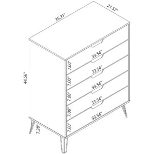 Manhattan Comfort Rockefeller 5-Drawer Tall Dresser with Metal Legs in Brown