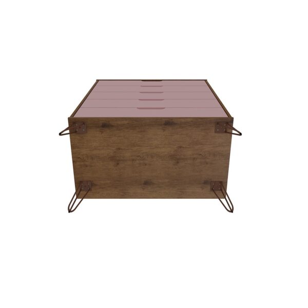 Manhattan Comfort Rockefeller 5-Drawer Tall Dresser with Metal Legs in Nature and Rose Pink