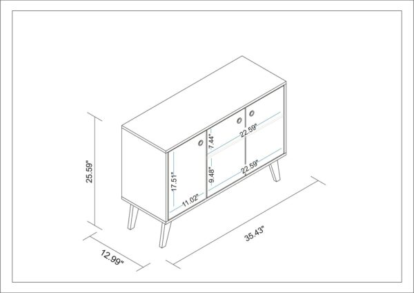 Manhattan Comfort Mid-Century- Modern Bromma 35.43" Sideboard 2.0 with 3 Shelves in White