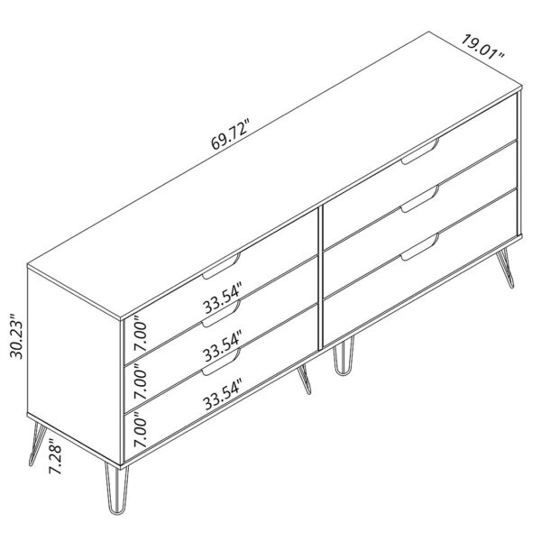 Manhattan Comfort Rockefeller 6-Drawer Double Low Dresser with Metal Legs in Off White and Nature