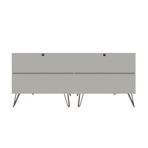 Manhattan Comfort Rockefeller 6-Drawer Double Low Dresser with Metal Legs in Off White and Nature