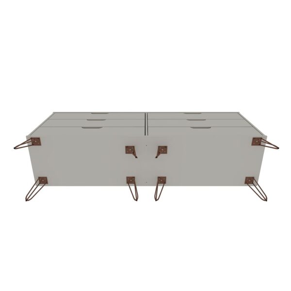 Manhattan Comfort Rockefeller 6-Drawer Double Low Dresser with Metal Legs in Off White and Nature